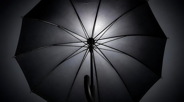 Dark Umbrella Silhouette Against Bright Light Source.