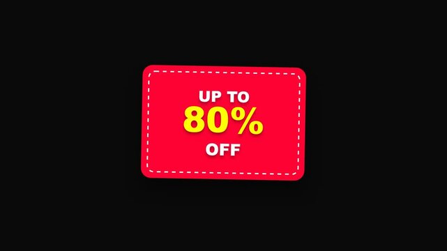 Red banner with up to 80 percent off text animation on black background