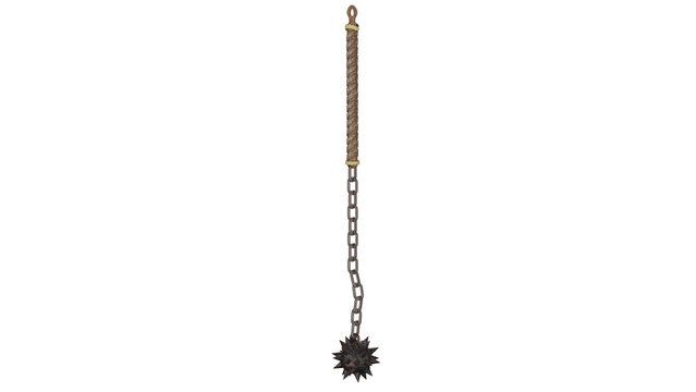 3d rendering of a medieval weapon with a spiked ball on a chain
