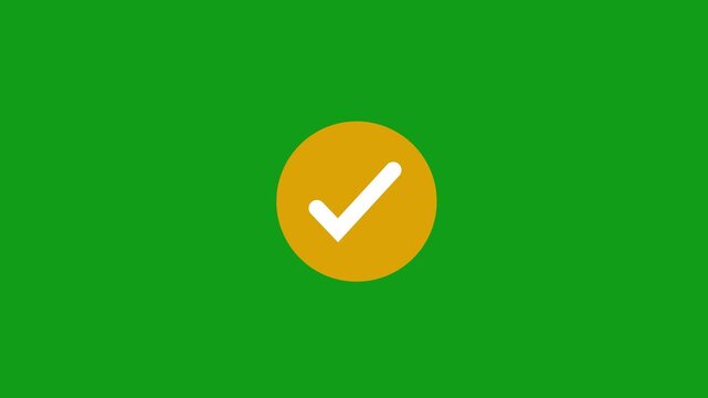 Animated gold circle checkmark isolated on chroma key green screen background, for seamless editing, motion integration, user, interface and digital, notification alerts