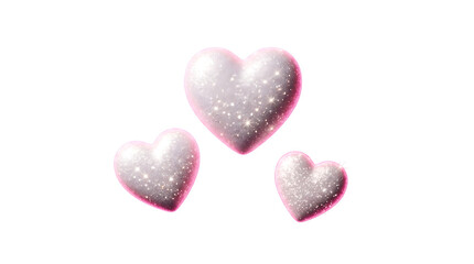 Obraz premium Three sparkling pink and white hearts isolated on transparent background