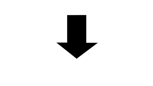 Minimalist black arrow pointing downward isolated on a clean white background, for digital interface, navigation, user experience, web ui and, instructional presentations