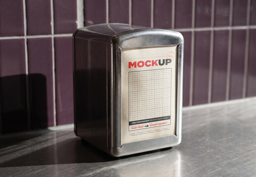 Stainless Steel Vintage Napkin Dispenser Mockup