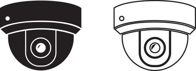Plakat CCTV Security Camera Icons Set Collection Group, Surveillance, Monitoring, Wireless Camera, Dome and Bullet Camera Flat and Line Vector Isolated on Transparent Background