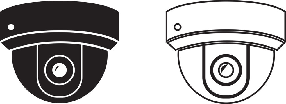 CCTV Security Camera Icons Set Collection Group, Surveillance, Monitoring, Wireless Camera, Dome and Bullet Camera Flat and Line Vector Isolated on Transparent Background