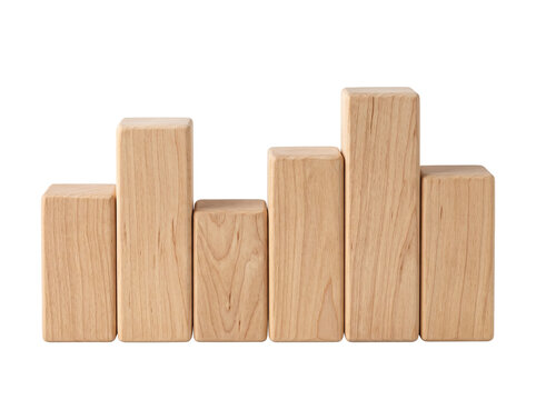 Wooden block bar chart graph showing business growth and financial analysis statistics on black background concept for success analytics planning visualization stock report chart mockup object.