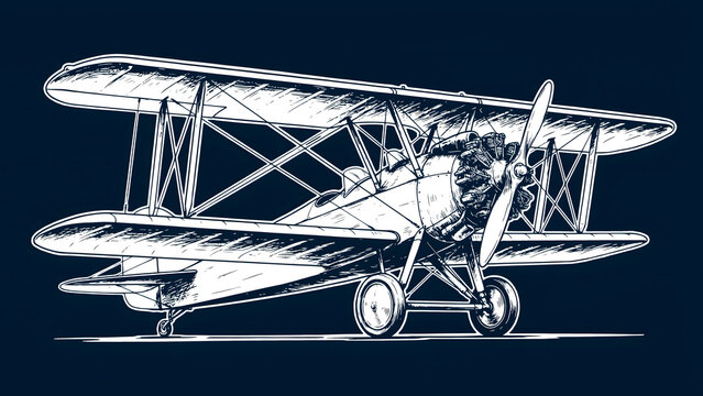 Vintage Biplane Aircraft Illustration - Classic Aviation Art