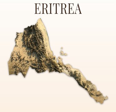 Eritrea Shaded Relief Map. Hillshaded physical terrain map illustration. Light background with title. Illustration elements derived from NASA Imagery and NASADEM Global Elevation Model.