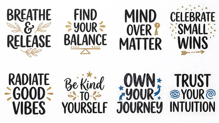Obraz premium Motivational Quotes Set with Positive Lettering and Gold Accents