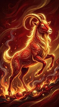 Golden zodiac beast: Chinese Sheep, Eastern Goat, date 2027, sparkle wallpaper, copy space, New Year, invitation card, business template, congratulation flyer, design poster.