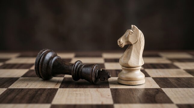 Knight captures king on chessboard with strategic checkmate