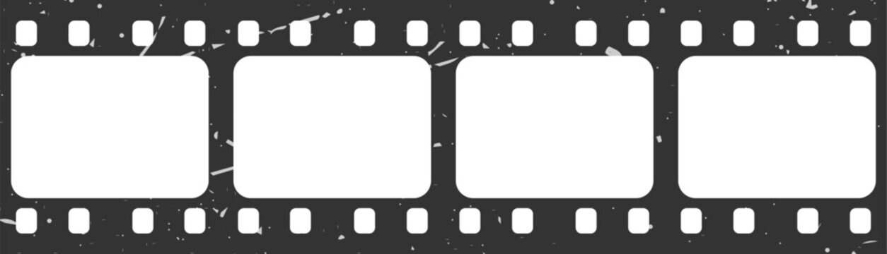 Vintage film strip frame with grunge texture isolated on white background.