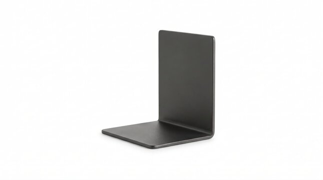 Minimalist black cast iron bookend isolated on white background for library organization