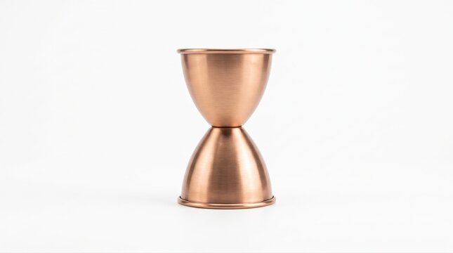Copper cocktail jigger for measuring alcohol and spirits in professional bartending.