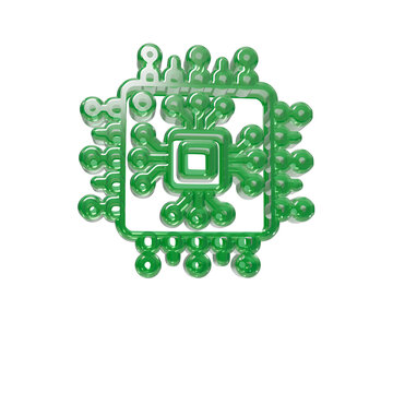 Green glass microchip processor icon isolated on transparent background.