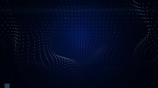 Blue dotted wave pattern forms a futuristic digital surface with flowing three dimensional movement.