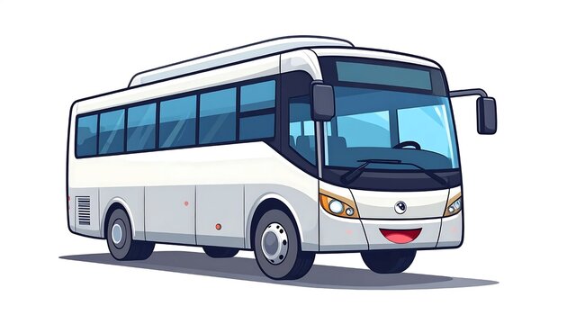 White passenger bus with blue stripe on road.