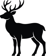 Obraz premium Stag deer silhouette vector, majestic buck with antlers icon, black forest animal profile, wild elk hunting logo