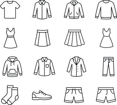 Clothing Outline Icons for Apps, Websites, Fashion Branding, E-commerce, and Retail Design