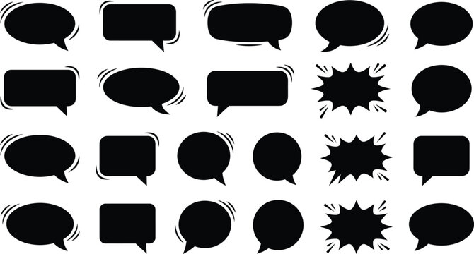 Collection of black speech bubbles for comics and chat illustrations