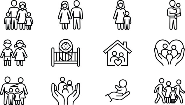 Family and Parenting Outline Icons for Apps, Websites, Healthcare, Education and Community Design