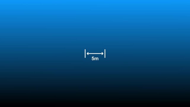 Distance measurement icon 5m double arrow white line blue gradient background 4k