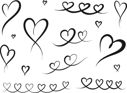Hand Drawn Heart Swirls Clipart Set And Romantic Flourishes