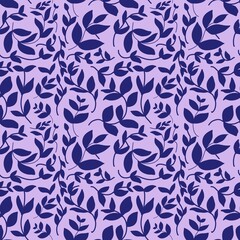 Fototapeta premium Seamless Leaf Pattern Background, Dark Blue Botanical Leaves on Lavender Purple