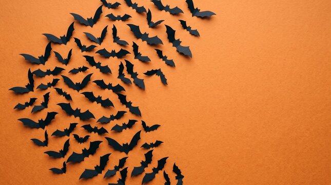 halloween and decoration concept - paper bats flying