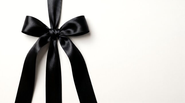Elegant black satin ribbon bow on white background for gift wrapping or decoration