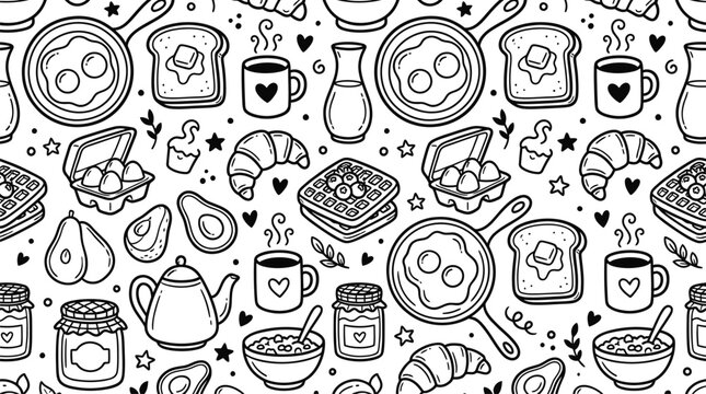 Seamless pattern with breakfast food items