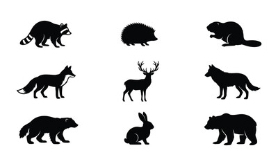 Obraz premium Set of wild forest animal silhouettes