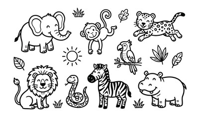 Obraz premium Cute cartoon wild animals set
