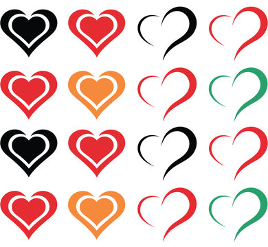 Heart Shape Vector Icon Set Collection For Love And Valentine Designs