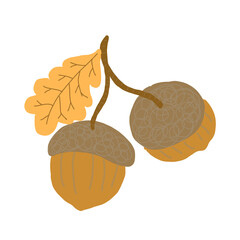 Two Brown Acorns with Yellow Oak Leaf  © diah