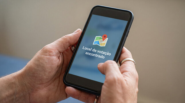 Hands holding smartphone with map application