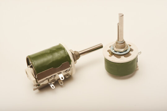 Powerful variable resistors. Potentiometers for instruments. Electronic device.