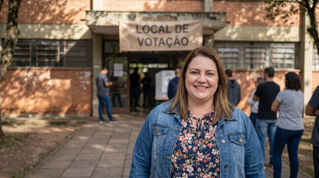 Woman smiling at polling station