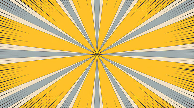 Comic book style background, with yellow and, grey sunburst radial, lines and halftone.