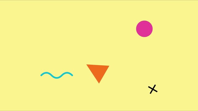 Minimalist memphis style motion animation 4k background, with floating geometric, shapes and vibrant colors