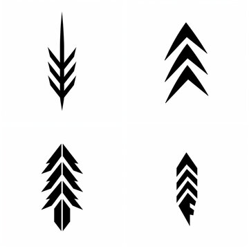 Set of black and white arrow icons and tribal geometric symbols for graphic design projects
