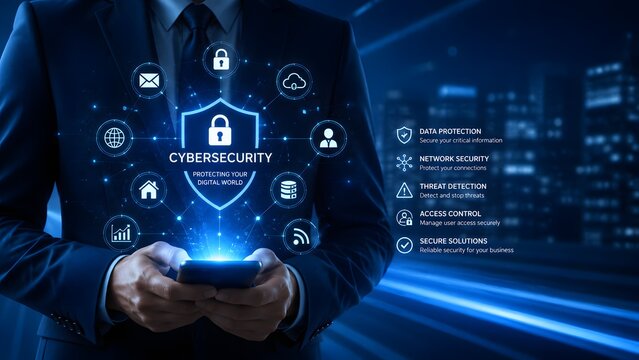 Digital security concept illustrating the protection of data and networks through advanced technologies ensuring confidentiality integrity and availability for businesses