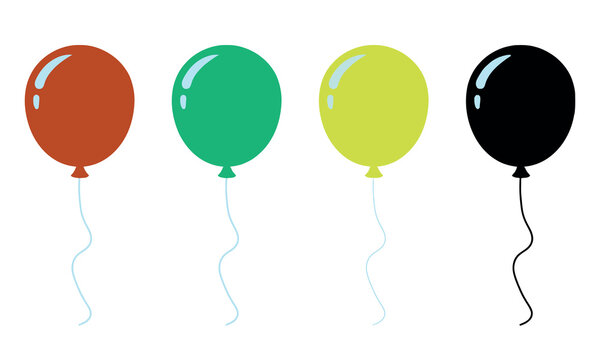 Set of four colorful balloons in flat vector style isolated on a clean white background design.