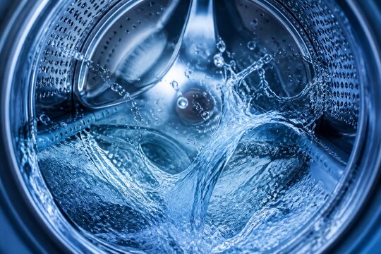 Water splashing inside washing machine drum during wash cycle