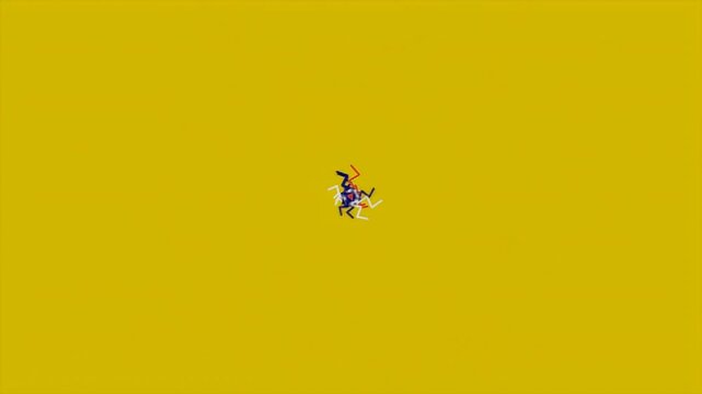 Tiny Colorful Abstract Character Centered on a Vibrant Solid Yellow Backdrop for Artistic and Creative Design Concepts