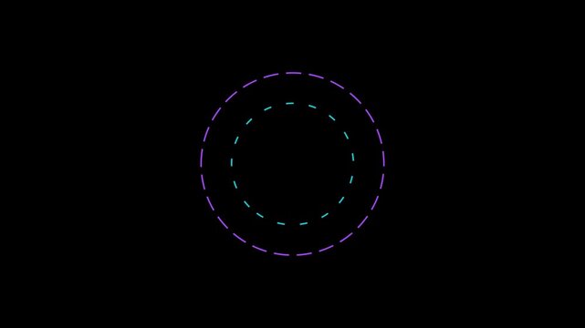 Neon dashed circular loading spinner animation with concentric rings 4k circles
