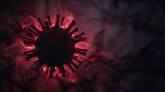 Glowing Red Coronavirus Cell in Smoke