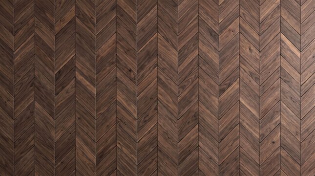 Dark walnut herringbone wood flooring, rustic timber parquet texture, elegant brown wooden wall paneling for interior design