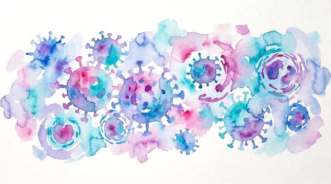 Watercolor Painted Microscopic Pathogen Cells