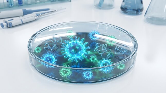 Blue Microscopic Pathogens Inside Petri Dish